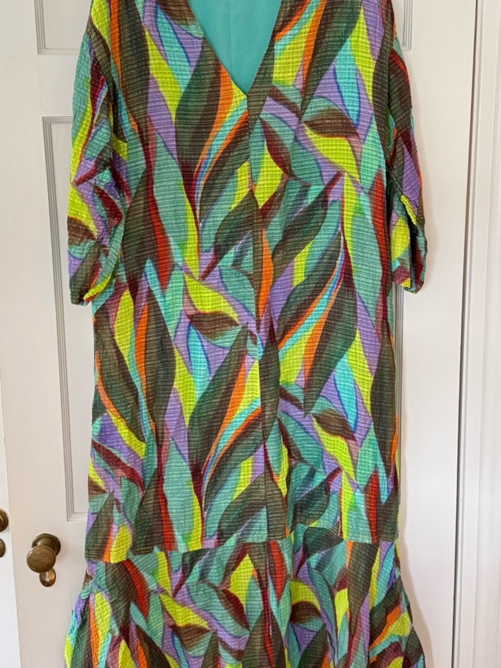 Marie Oliver Multi-Color V-Neck Maxi Dress in Teal, Yellow, Purple